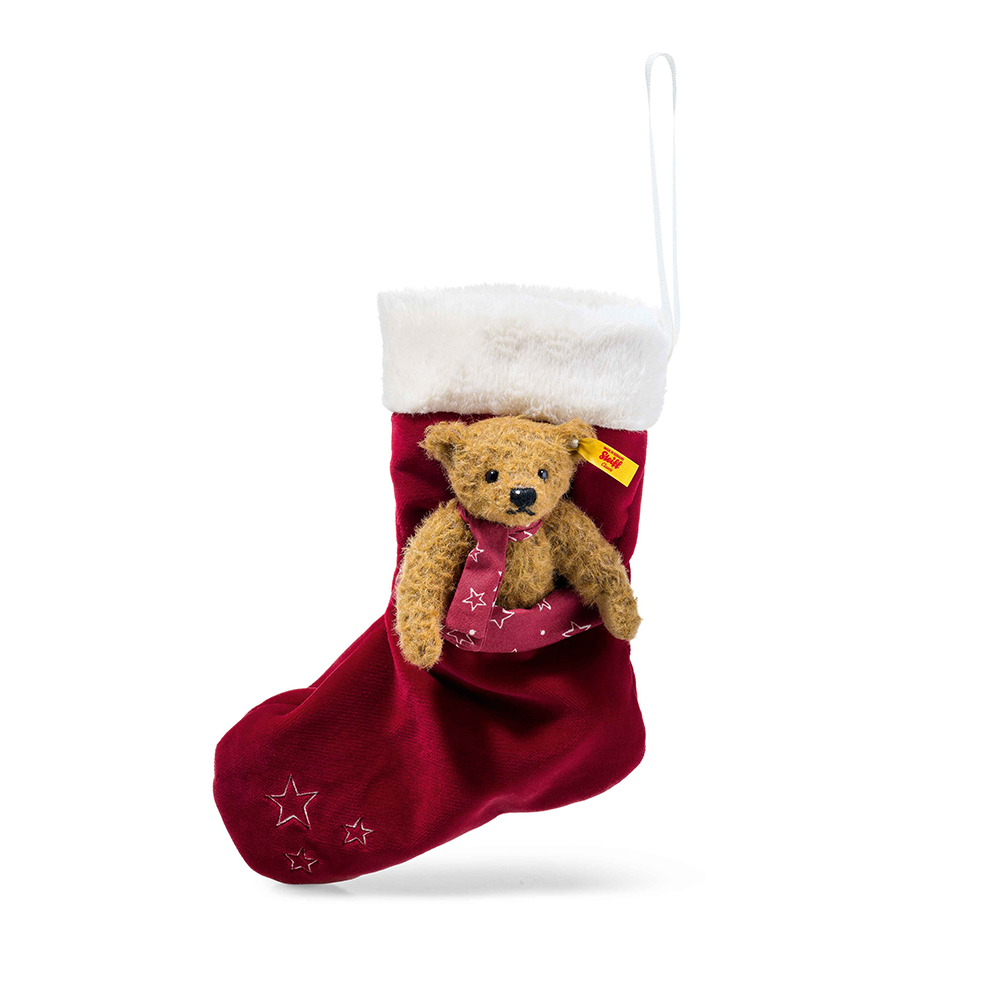 Steiff 德國金耳釦泰迪熊: Teddy Bear with Christmas Stocking