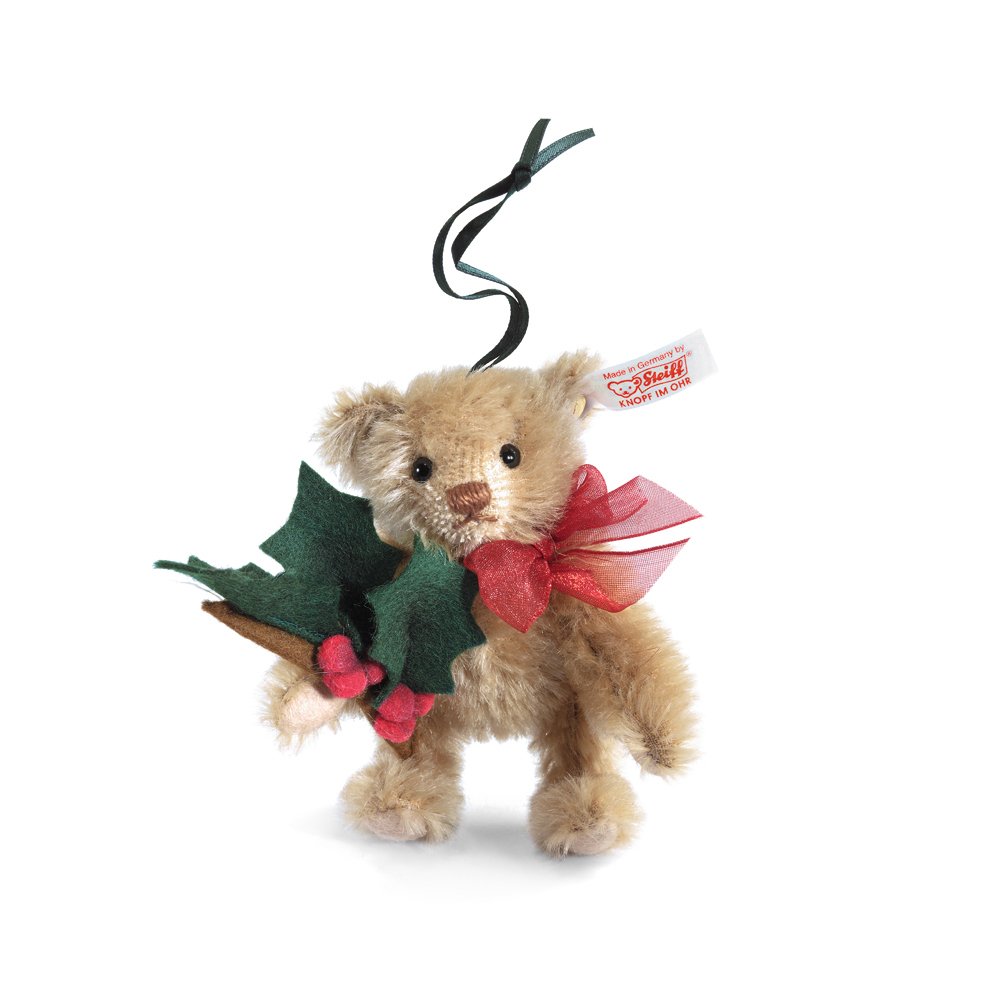 Steiff 德國金耳釦泰迪熊: Teddy Bear Holly Ornament